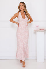 Coconut Whirl Halter Maxi Dress Pink