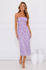 Frosted Floral Strapless Midi Dress Purple
