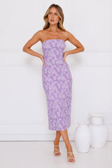 Frosted Floral Strapless Midi Dress Purple