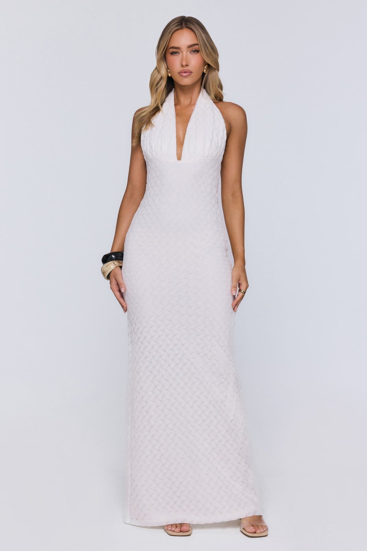 Flirty Daydream Halter Knit Maxi Dress White