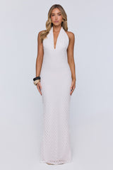 Flirty Daydream Halter Knit Maxi Dress White