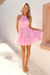 Hamptons Vacation Halter Mini Dress Pink