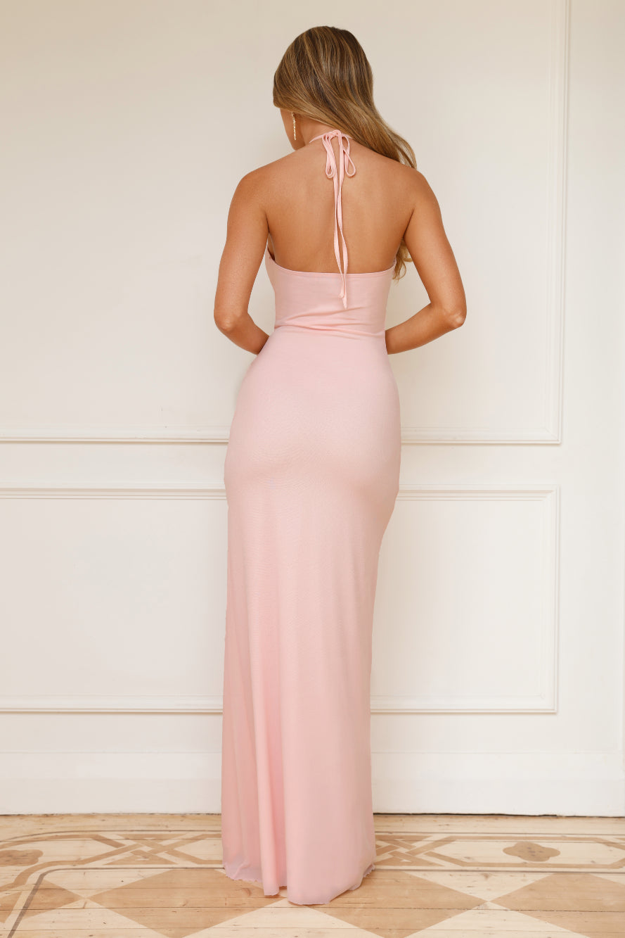 Hibiscus Allure Halter Mesh Maxi Dress Pink