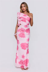 Dream Petals One Shoulder Maxi Dress Pink