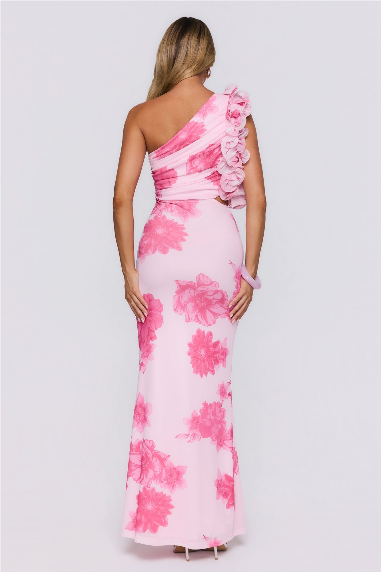 Dream Petals One Shoulder Maxi Dress Pink