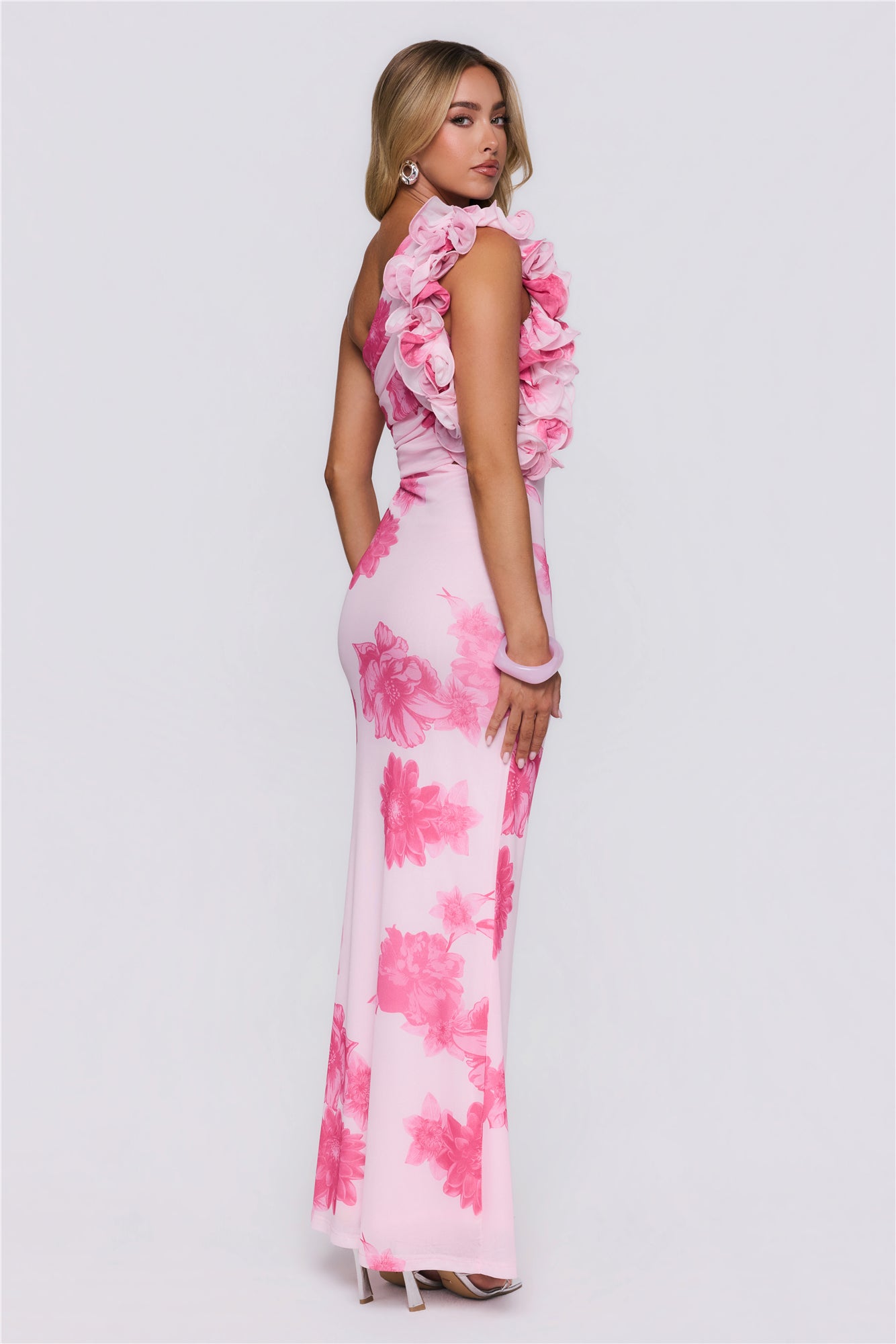 Dream Petals One Shoulder Maxi Dress Pink