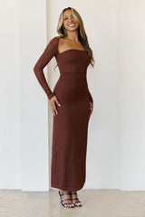 Hot Girl Habits Long Sleeve Maxi Dress Brown