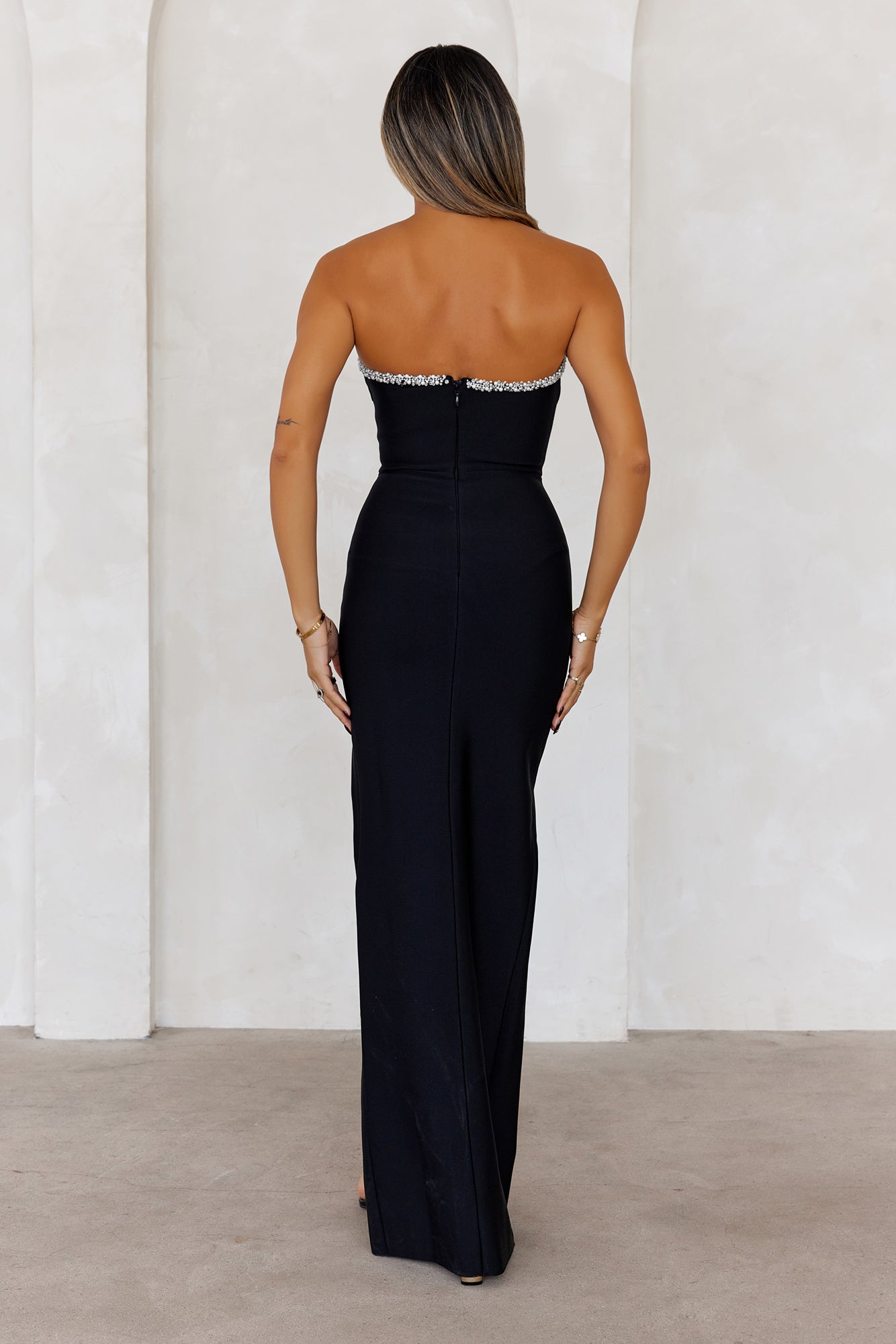 Hello Molly Sparkling Soiree Strapless Bandage Maxi Dress Black