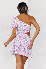 Glistens With Confidence One Shoulder Mini Dress Pink