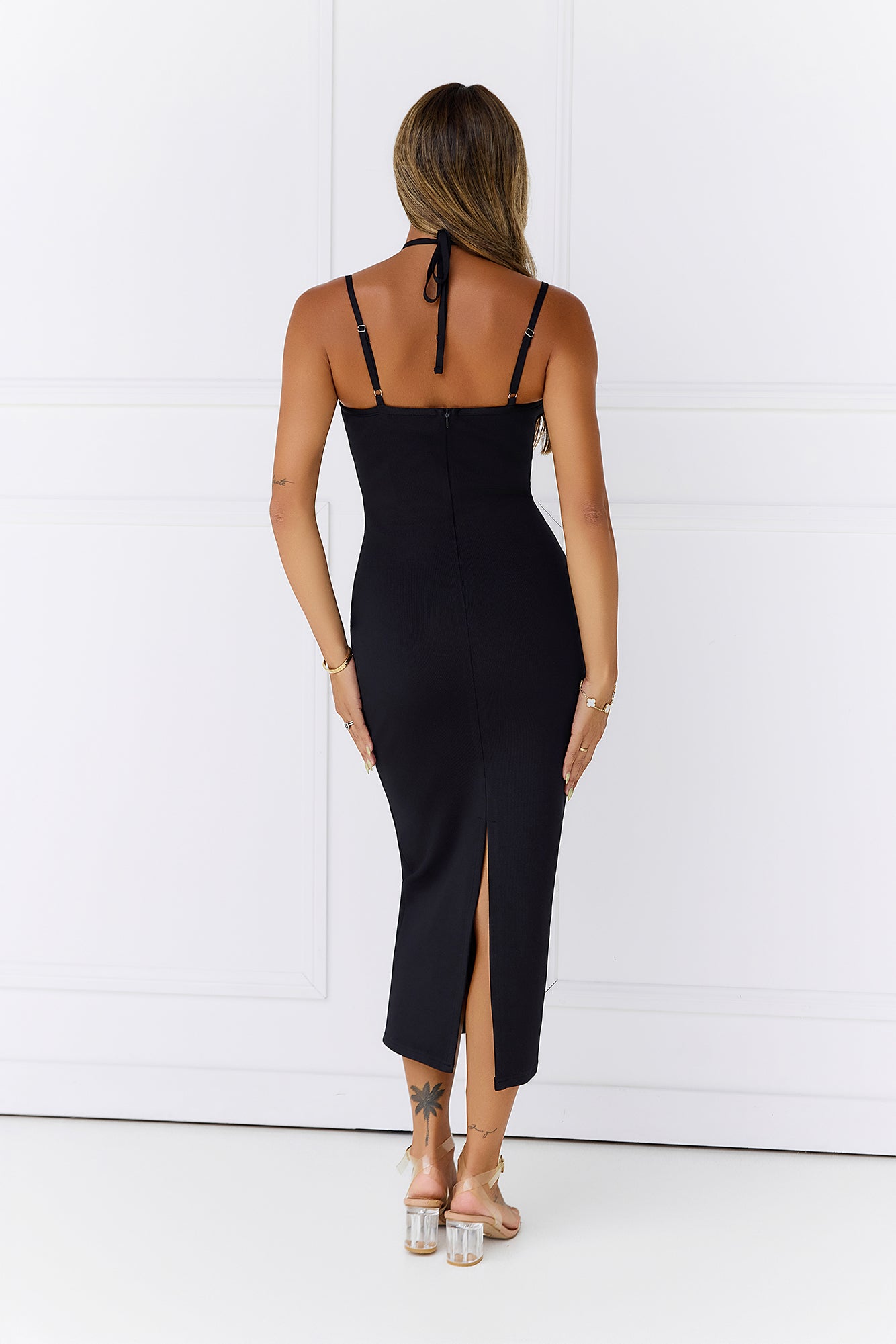 Beachside Town Halter Midi Dress Black