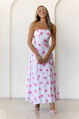 Cherry Bloom Strapless Maxi Dress Pink