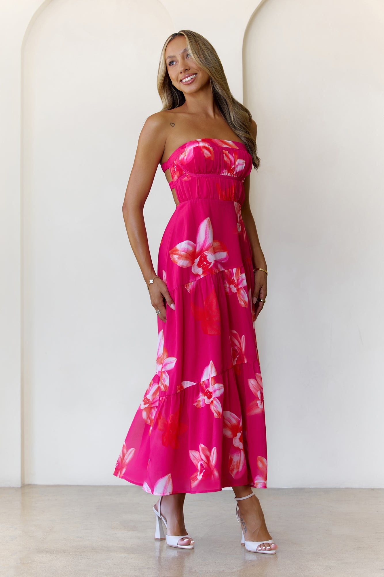 Bloom Vista Strapless Maxi Dress Pink