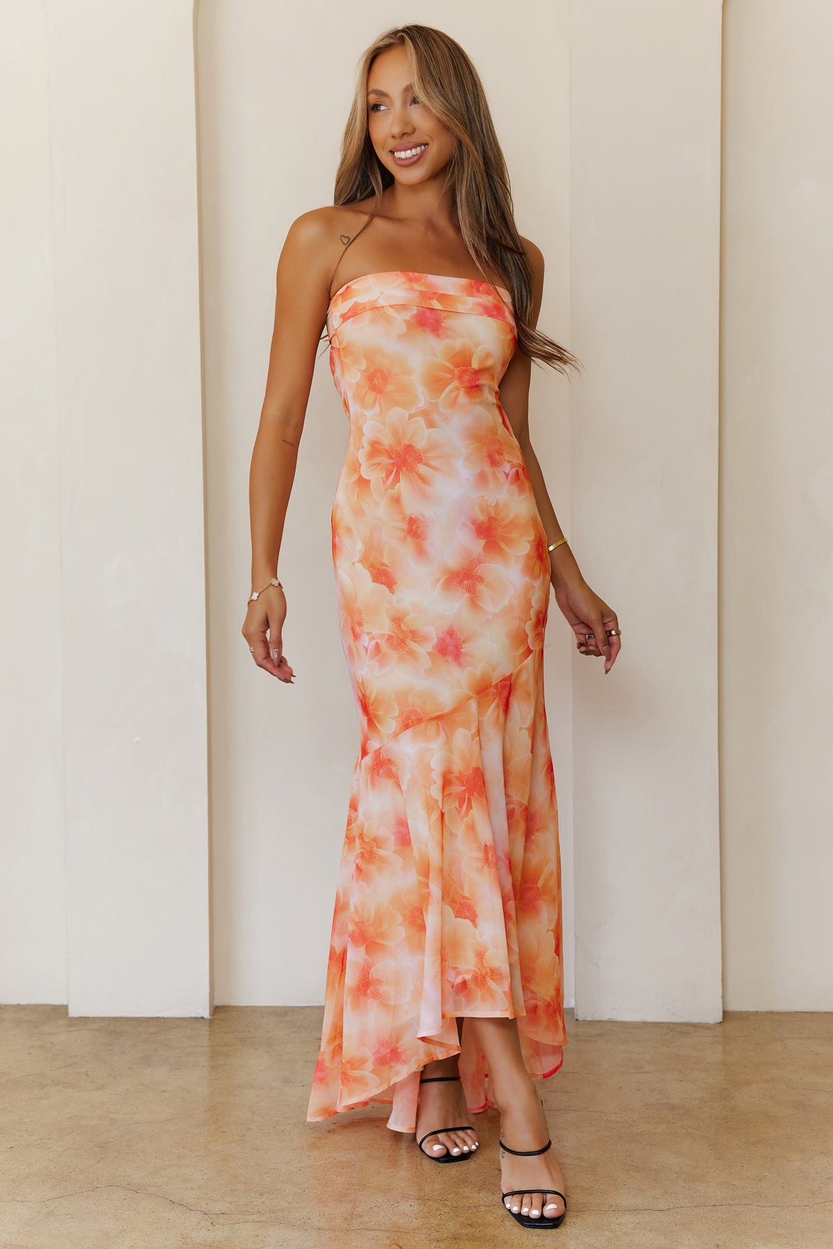 Kissed By Daisies Strapless Maxi Dress Orange