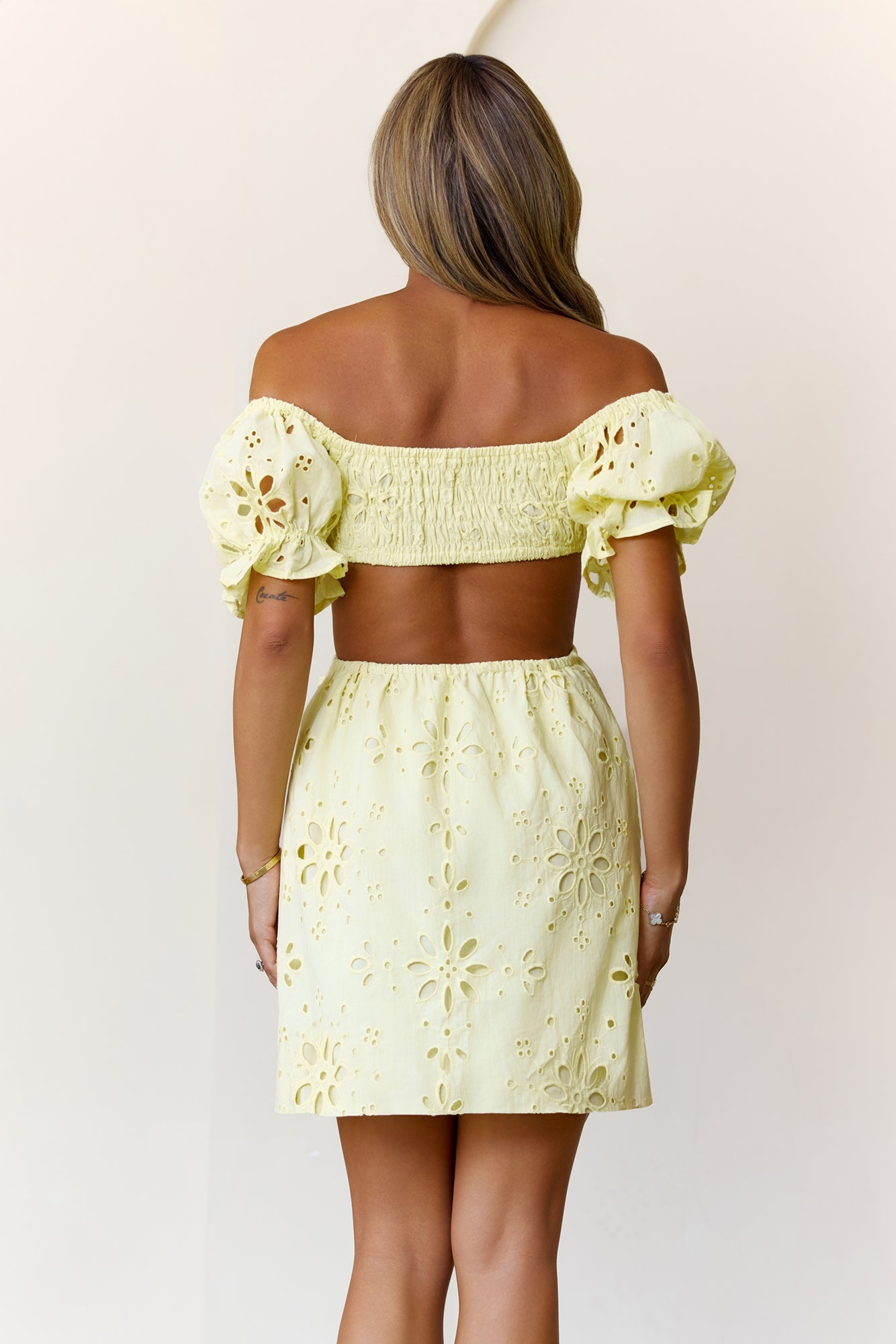 Love That Lasts Off Shoulder Embroidered Mini Dress Yellow
