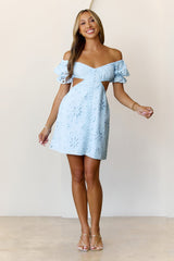 Love That Lasts Off Shoulder Embroidered Mini Dress Blue