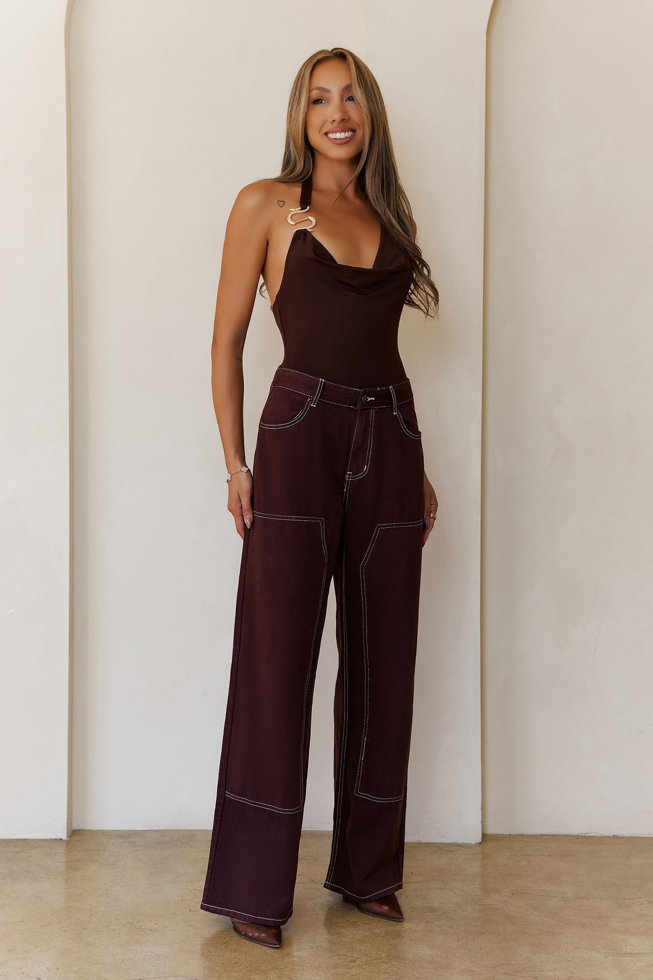 Billionaire Babe Halter Top Brown