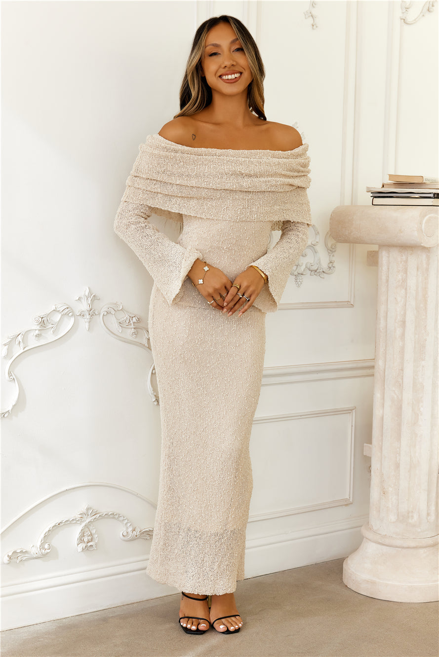 Goals Set High Off Shoulder Maxi Dress Cream