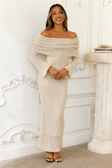 Goals Set High Off Shoulder Maxi Dress Cream