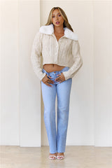 Luxe Loop Cropped Cable Knit Cardigan Ivory