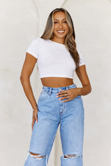 BASE The Baby Tee Ribbed Crop Top White