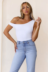 BASE Luxe Rib Luxe Line Off Shoulder Top White