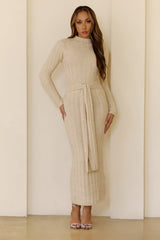 Chilly Nights Knit Long Sleeve Maxi Dress Cream