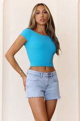 BASE Luxe Rib Scoop Back Tee Blue