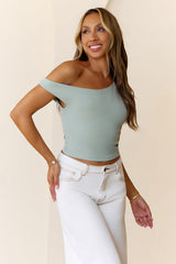 BASE Luxe Rib Luxe Line Off Shoulder Top Sage