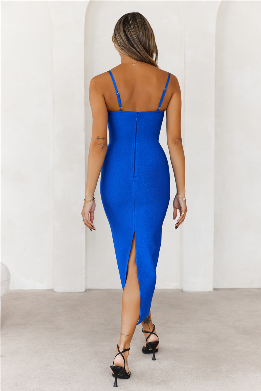 HELLO MOLLY Penthouse Party Bandage Midi Dress Blue