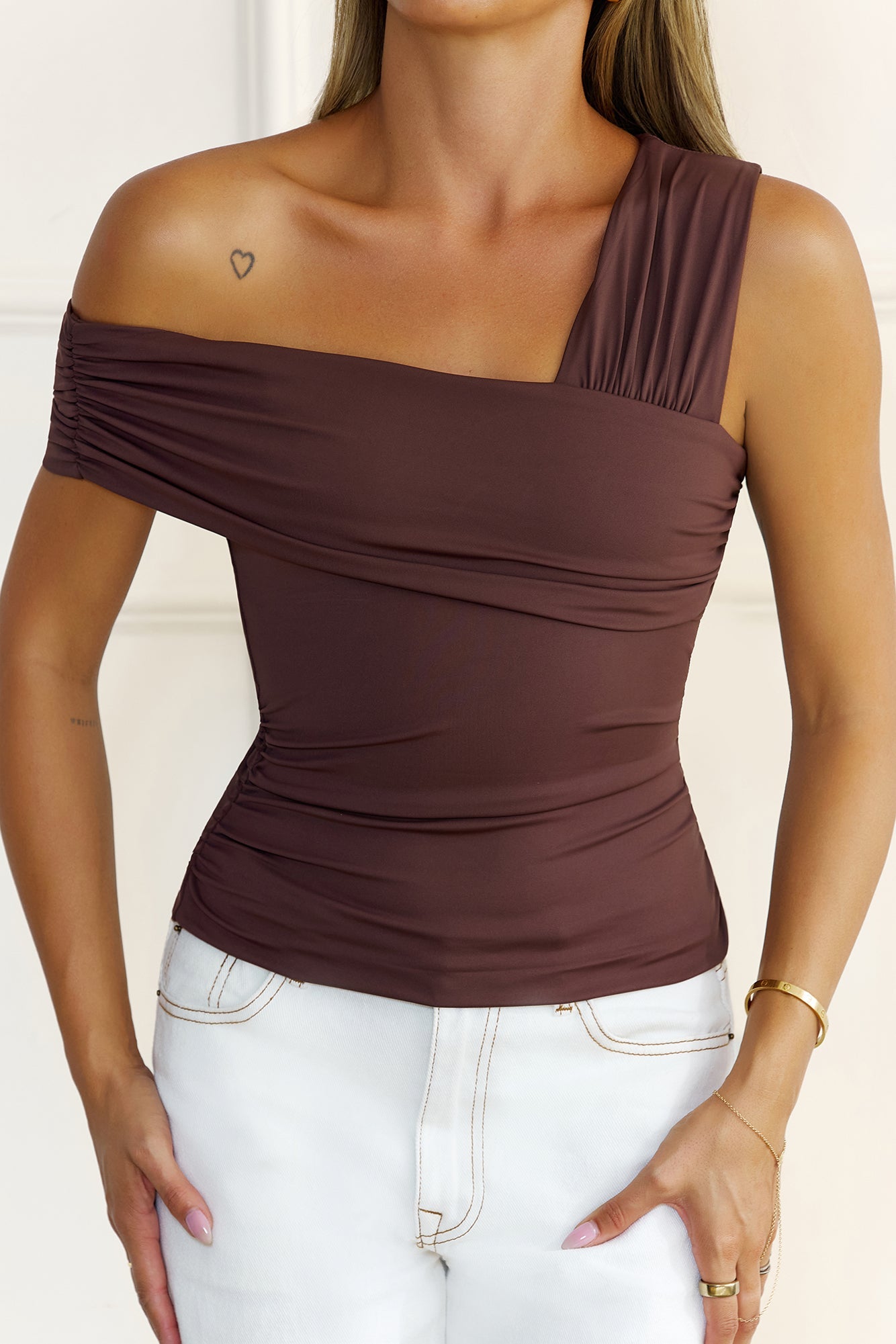 BASE Contour Luxe Form Off Shoulder Top Chocolate
