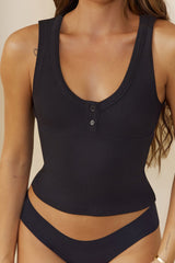 BASE Luxe Rib V Neck Tank Top Black