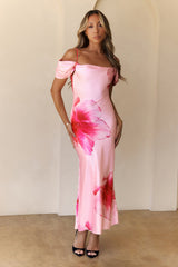 Berry Swirl Satin Maxi Dress Pink