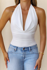 BASE Contour In Her Element Halter Cowl Top White
