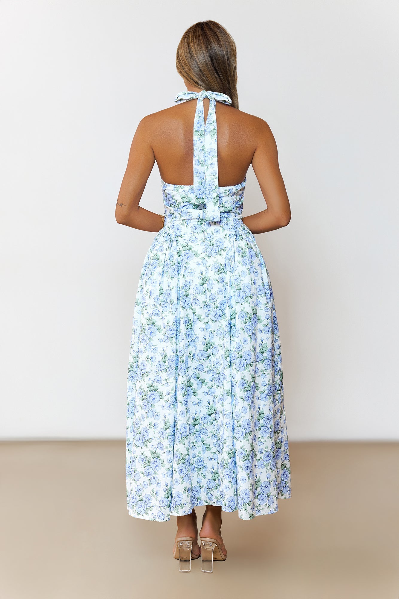Cottage Song Halter Midi Dress Blue