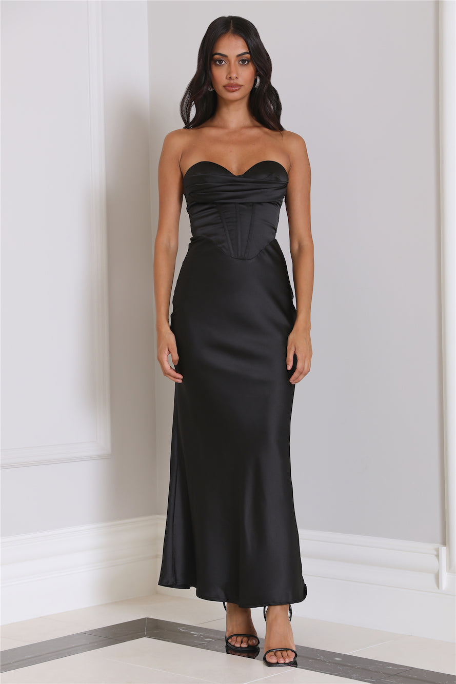 Loves Luxe Satin Maxi Dress Black