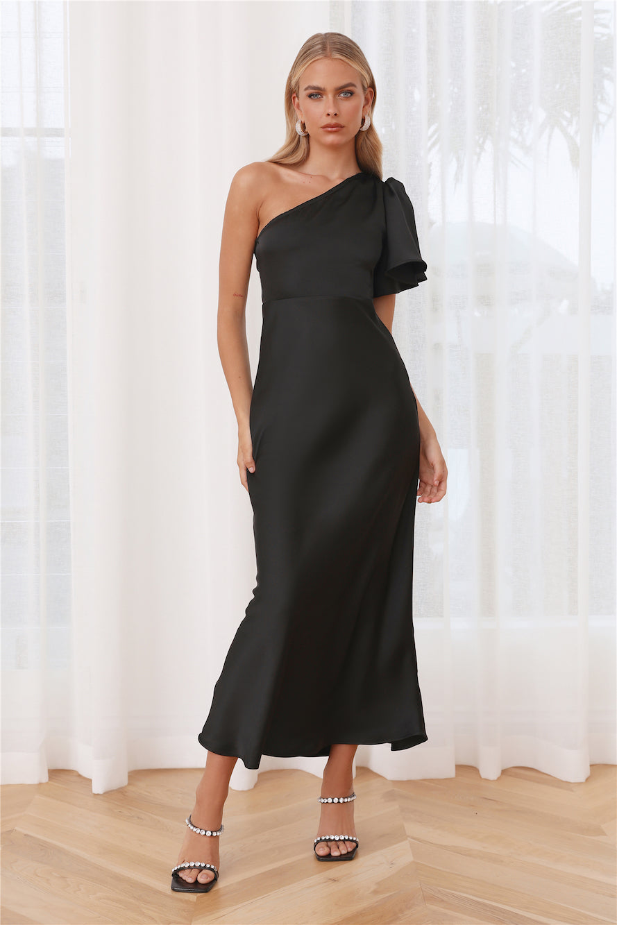 Classy Event Satin Maxi Dress Black