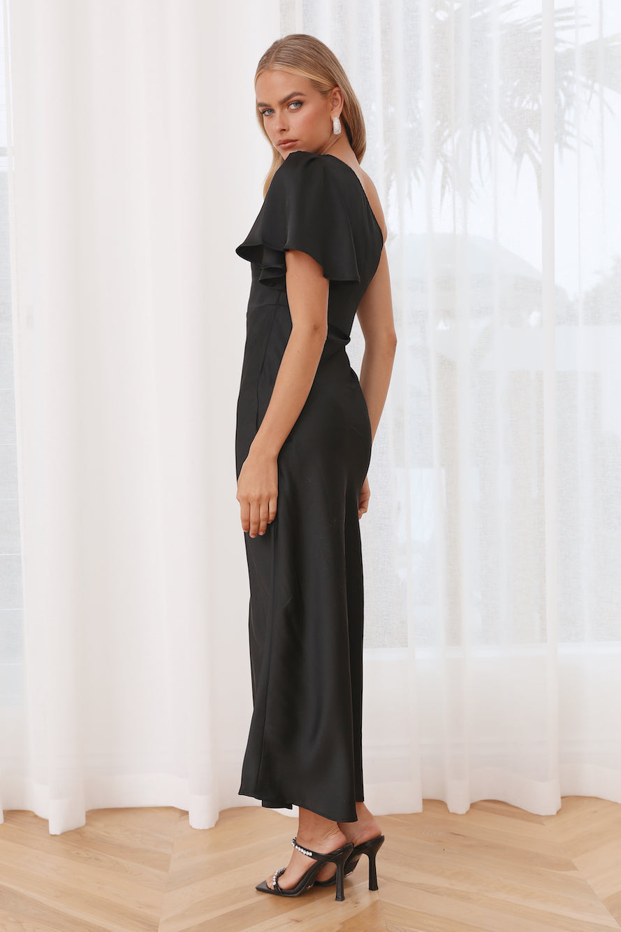 Classy Event Satin Maxi Dress Black
