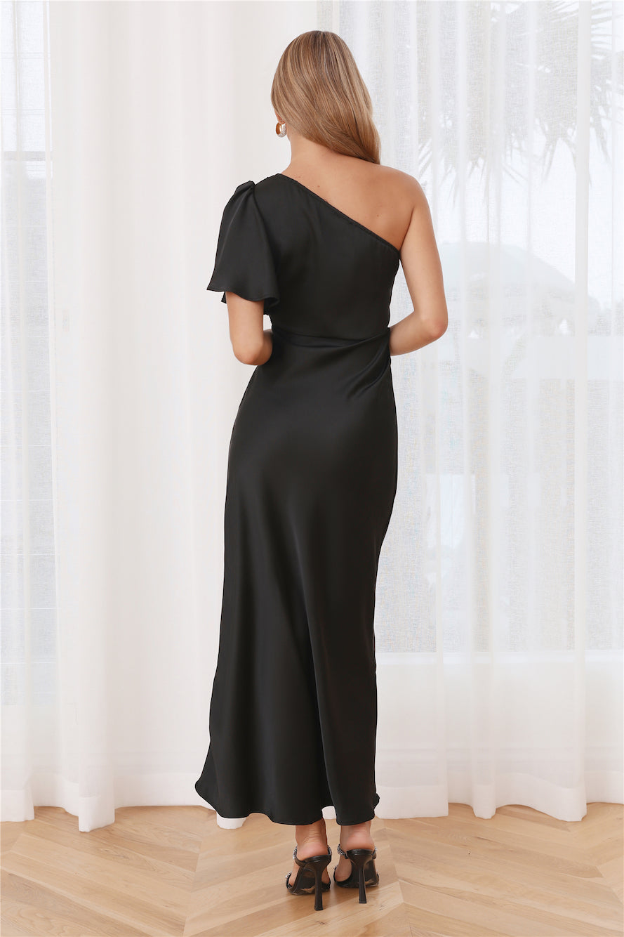 Classy Event Satin Maxi Dress Black