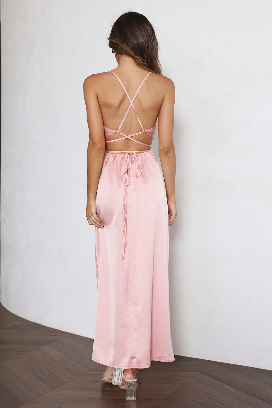 Early Mornings Satin Maxi Dress Pink