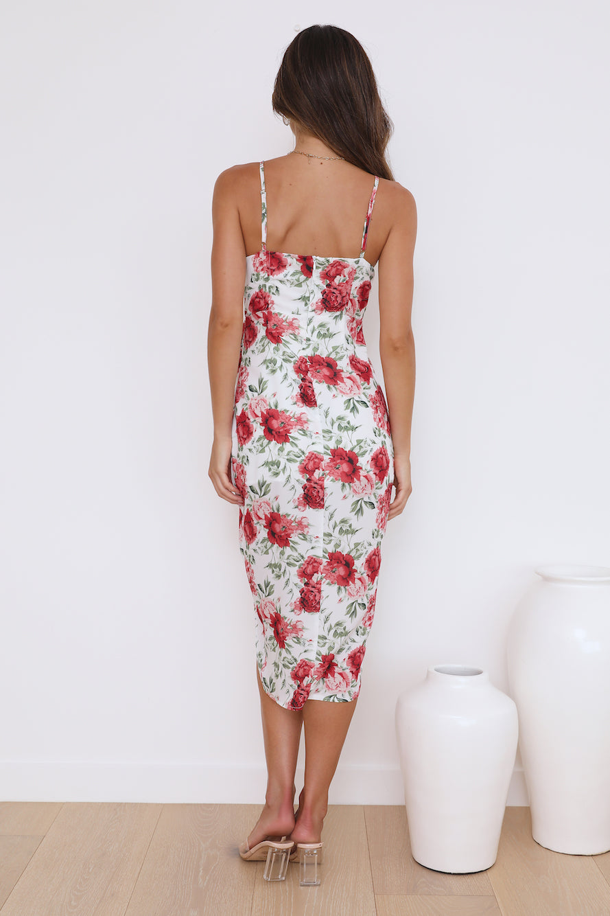 HELLO MOLLY Pretty Petal Girl Midi Dress White Red Print