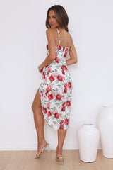 HELLO MOLLY Pretty Petal Girl Midi Dress White Red Print