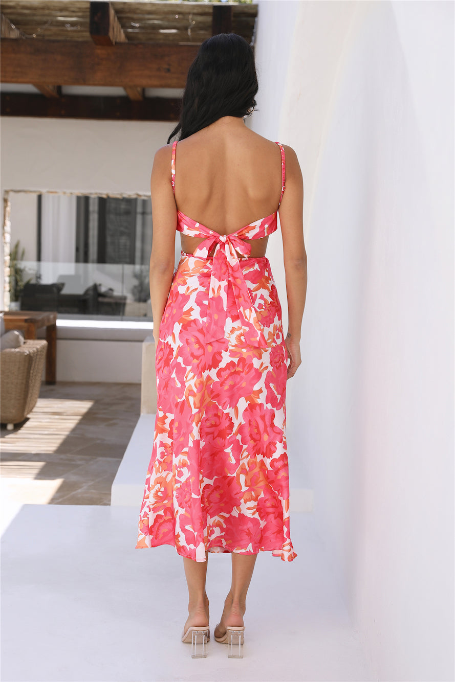 Friends Are Here Satin Midi Dress Pink