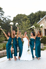 HELLO MOLLY The Opal One Shoulder Satin Maxi Dress Teal