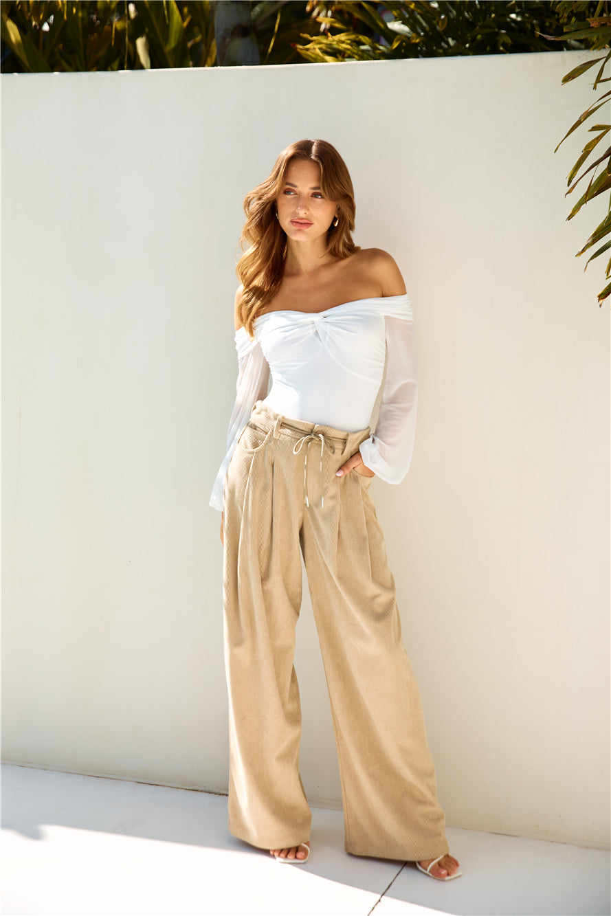 LIONESS Slouched Tie Up Pants Latte