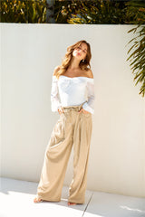 LIONESS Slouched Tie Up Pants Latte