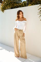 LIONESS Slouched Tie Up Pants Latte