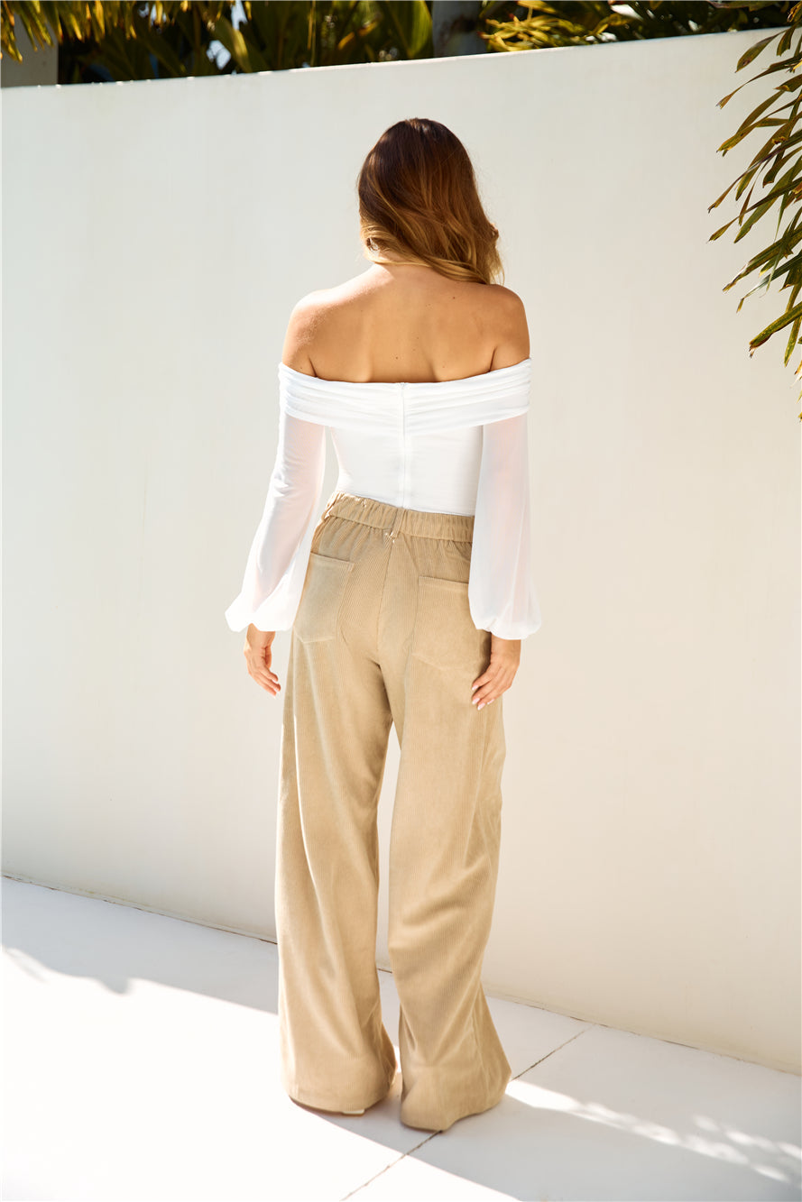 Fashionably Late Off Shoulder Mesh Bodysuit White