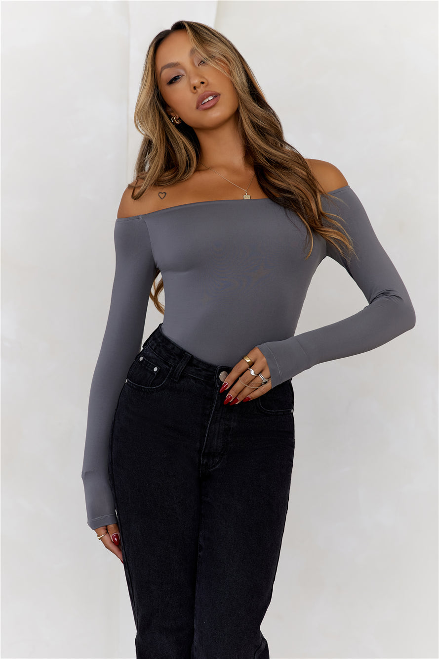 BASE Flawless Off Shoulder Long Sleeve Top Charcoal