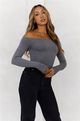 BASE Flawless Off Shoulder Long Sleeve Top Charcoal