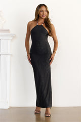 Autumn Muse Halter Maxi Dress Black